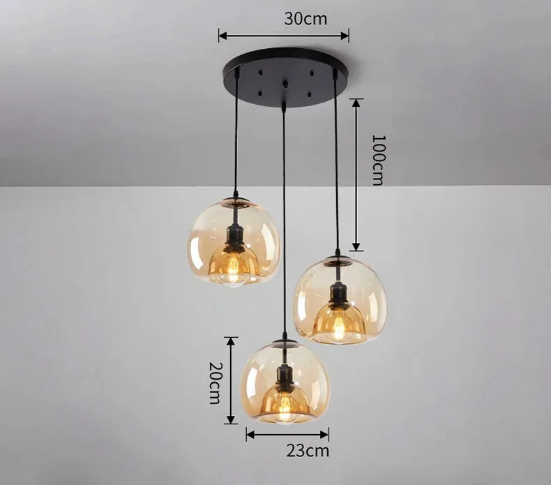 Amber Glass Pendant Light – Modern E26 Ceiling Lamp | Warm Ambient Lighting | Elegant Contemporary Interior Feature