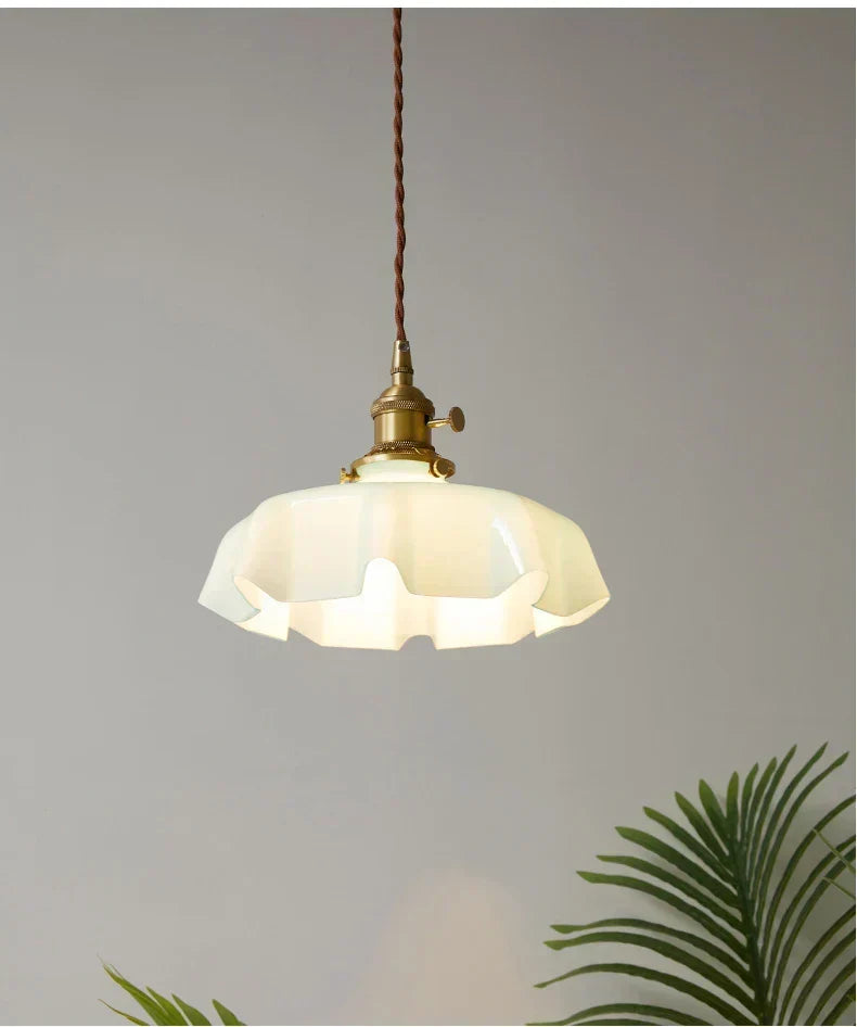 Cream Petal Glass Pendant Light – Scandinavian E26 Ceiling Lamp | Elegant Ambient Lighting | Contemporary Dining Room Feature