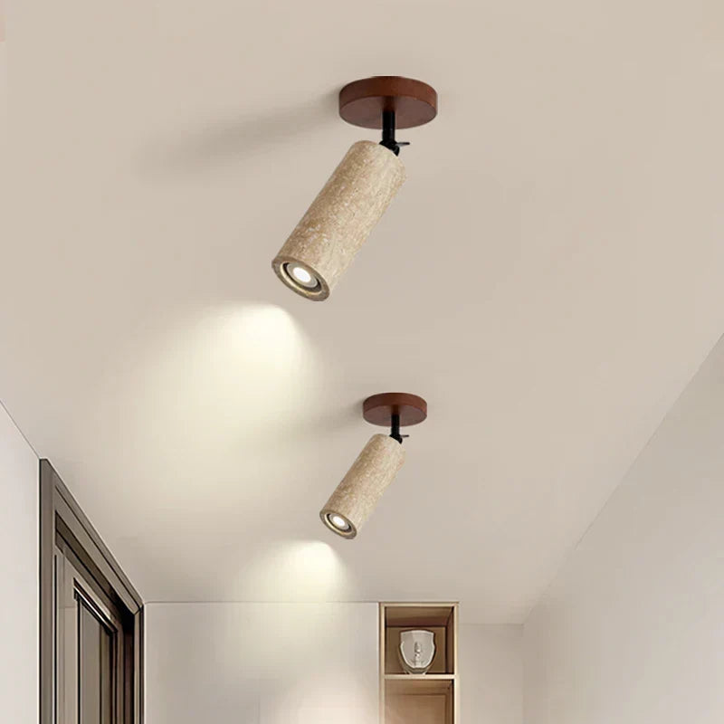 Travero Flush Ceiling Light – Wabi-Sabi Travertine Stone Lamp | Minimalist Natural Lighting for Modern Interiors