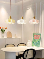 Cream Petal Glass Pendant Light – Scandinavian E26 Ceiling Lamp | Elegant Ambient Lighting | Contemporary Dining Room Feature
