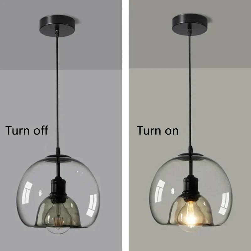 Amber Glass Pendant Light – Modern E26 Ceiling Lamp | Warm Ambient Lighting | Elegant Contemporary Interior Feature