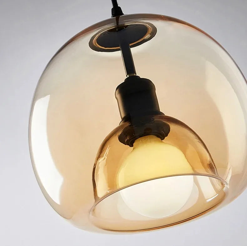 Amber Glass Pendant Light – Modern E26 Ceiling Lamp | Warm Ambient Lighting | Elegant Contemporary Interior Feature