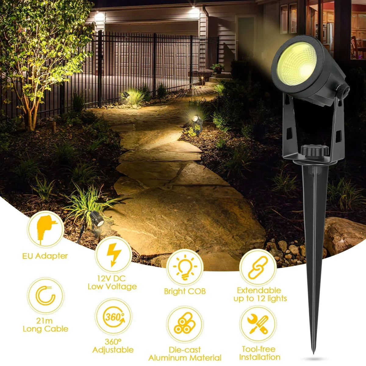Vortexa Landscape Spotlight – Waterproof LED Garden Light | Outdoor Pathway & Accent Lighting with Plug System
