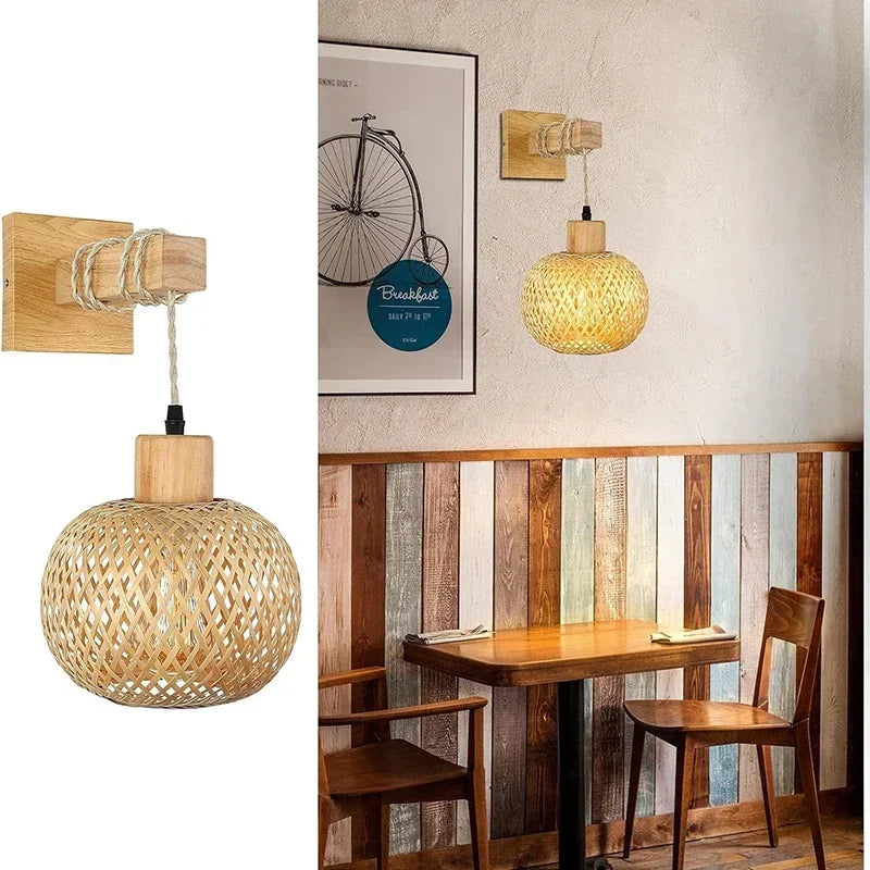 BambooAura Wall Light – Handwoven Bamboo Wall Lamp | Japandi Natural Accent Lighting