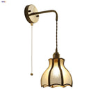 Nordic Tiffany Glass Wall Light – Copper LED Wall Lamp with Pull Cord Switch | Elegant Ambient Lighting | Timeless Interior Accent