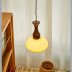 AmberGlow Vintage LED Pendant Lamp – Amber Glass & Wood Hanging Light with Adjustable 200 cm Cord
