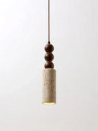 Wabiora Pendant Light – Travertine Stone & Wood Ceiling Lamp | Japandi Ambient Lighting | Natural Interior Harmony