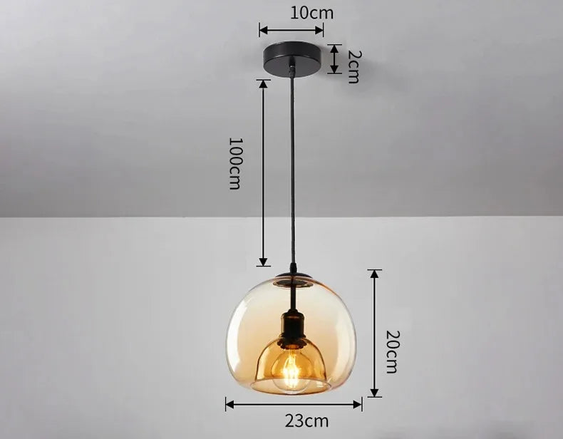 Amber Glass Pendant Light – Modern E26 Ceiling Lamp | Warm Ambient Lighting | Elegant Contemporary Interior Feature