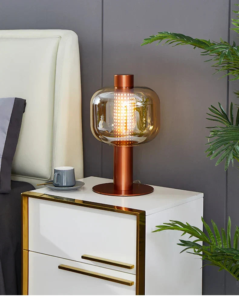 BonboriGlow Nordic Glass Lamp – Minimalist Amber & Smoke Grey Designer Lamp