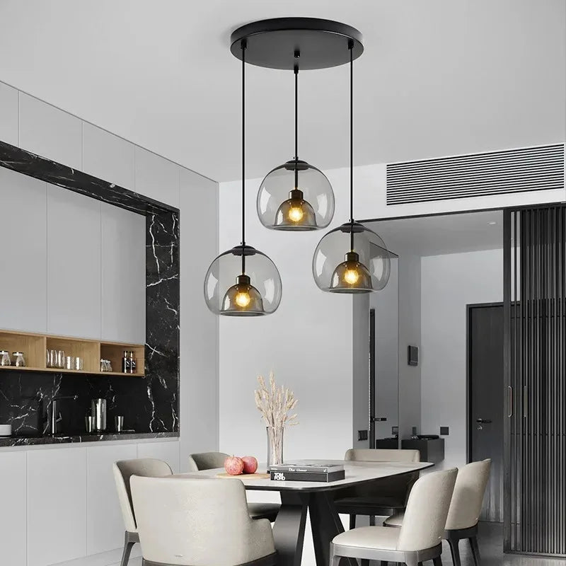 Amber Glass Pendant Light – Modern E26 Ceiling Lamp | Warm Ambient Lighting | Elegant Contemporary Interior Feature