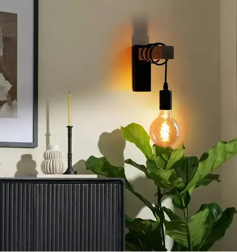 Heritage Forge Wall Light – Industrial Wood & Metal Wall Lamp | Vintage Loft Lighting