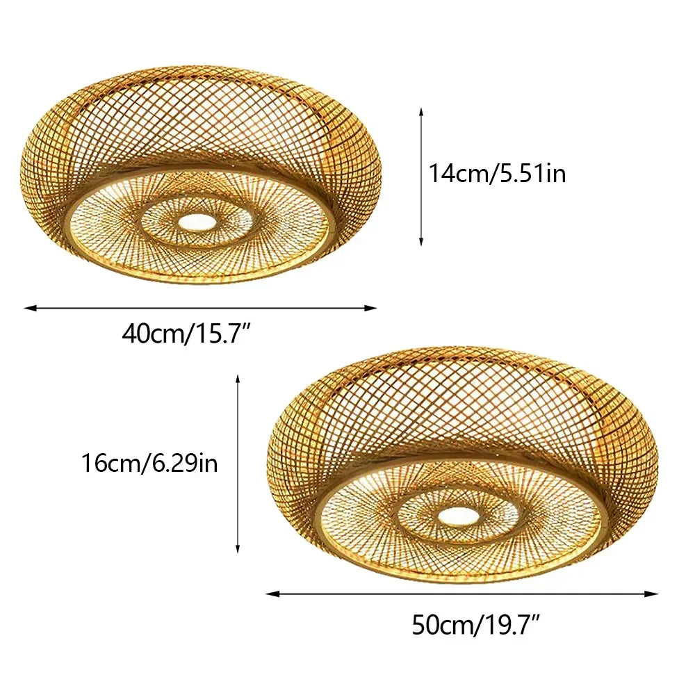 Zenvara Bamboo Ceiling Light – Handwoven Flush Mount Lamp | Natural Japandi Lighting for Modern Interiors