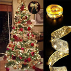 LumiRibbon Gold LED Ribbon String Lights – Decorative Lighted Ribbon for Christmas Trees, Gifts & Festive Displays
