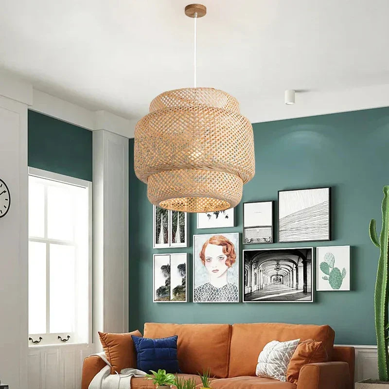 Kiyora Bamboo Pendant Light – Handwoven Asian Hanging Lamp | Natural Japandi Lighting for Calm Interiors