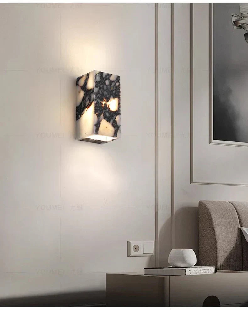 MarbleAura Outdoor Wall Light – Natural Marble LED Wall Lamp | IP65 Waterproof Lighting | Modern Architectural Accent