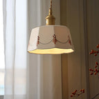 Japanese Ceramic Pendant Light with Brass Finish – Retro Minimalist Hanging Lamp | Warm Ambient Interior Lighting