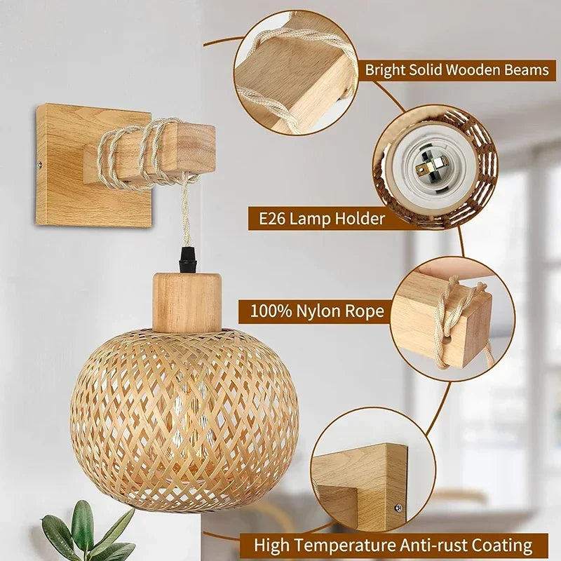 BambooAura Wall Light – Handwoven Bamboo Wall Lamp | Japandi Natural Accent Lighting