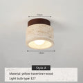 Travertine & Walnut Ceiling Light – Wabi-Sabi Japandi Flush Mount Lamp | Natural Ambient Interior Lighting