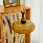 AmberGlow Vintage LED Pendant Lamp – Amber Glass & Wood Hanging Light with Adjustable 200 cm Cord