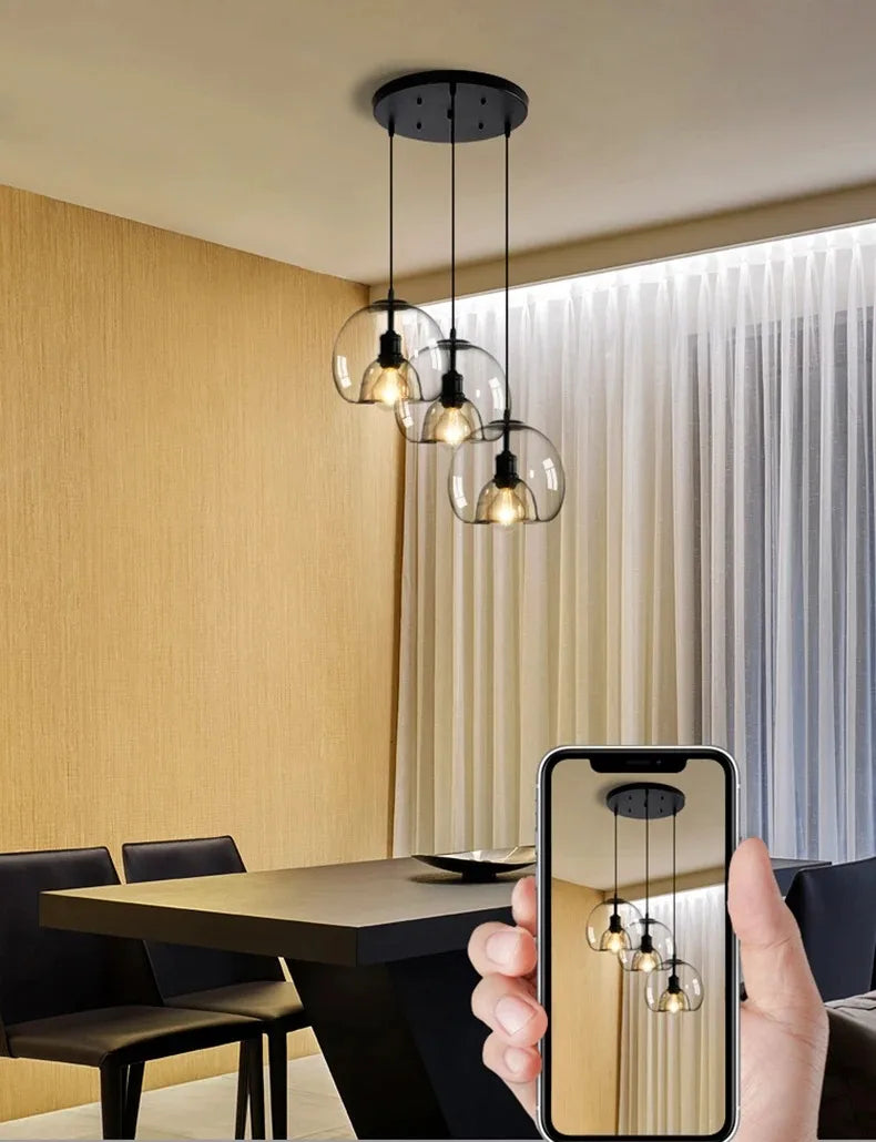 Amber Glass Pendant Light – Modern E26 Ceiling Lamp | Warm Ambient Lighting | Elegant Contemporary Interior Feature