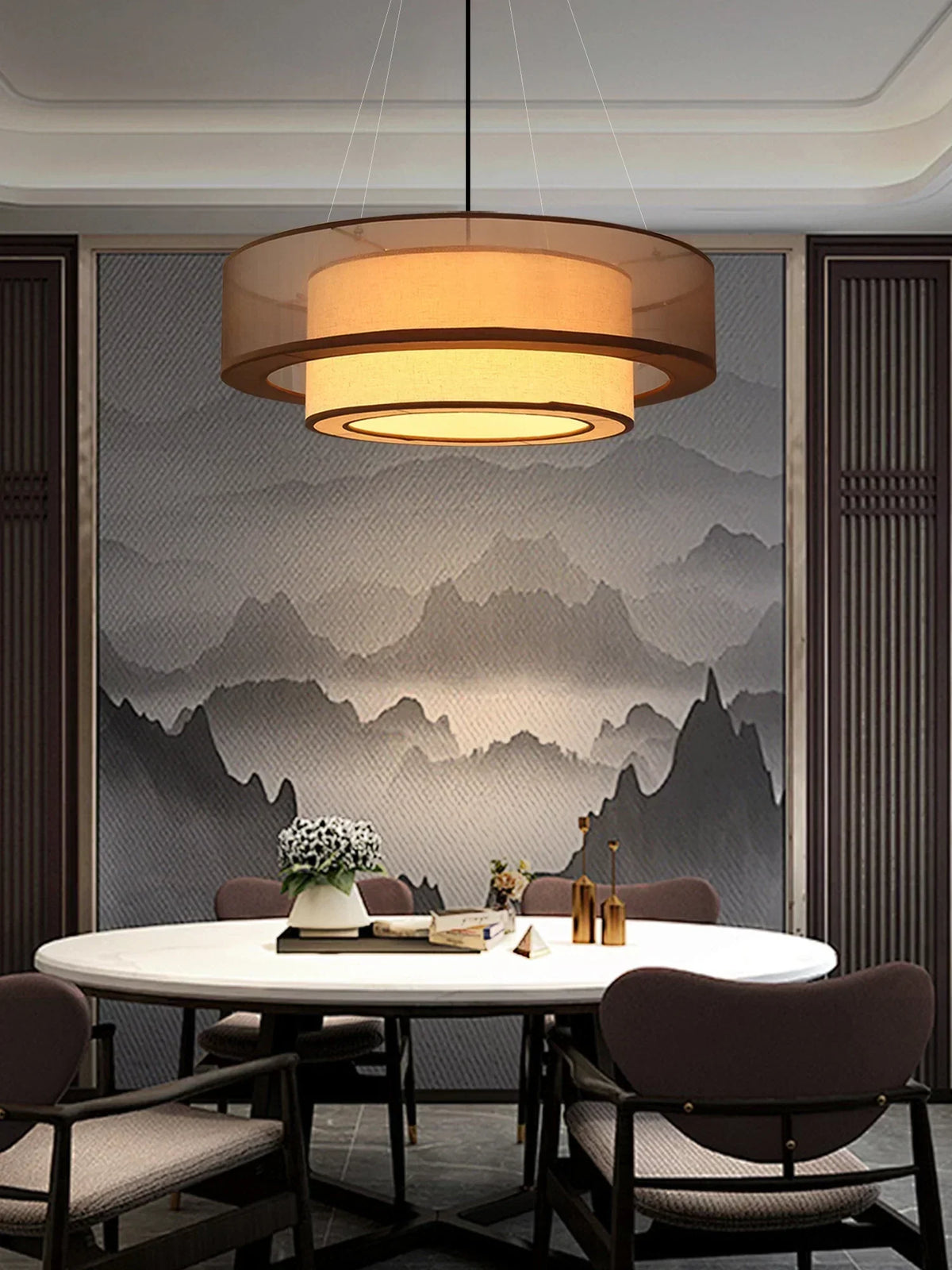 Veloura Silk Pendant Light – Luxury Beige Hanging Ceiling Lamp | Soft Ambient Lighting for Modern Interiors