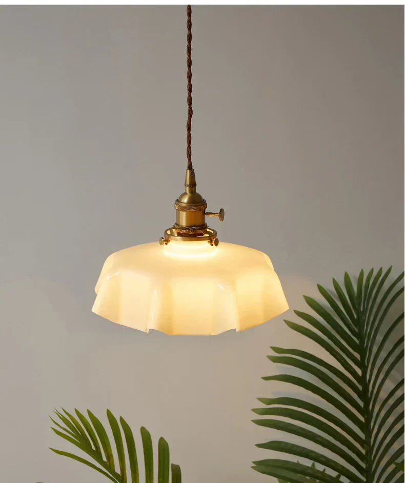 Cream Petal Glass Pendant Light – Scandinavian E26 Ceiling Lamp | Elegant Ambient Lighting | Contemporary Dining Room Feature