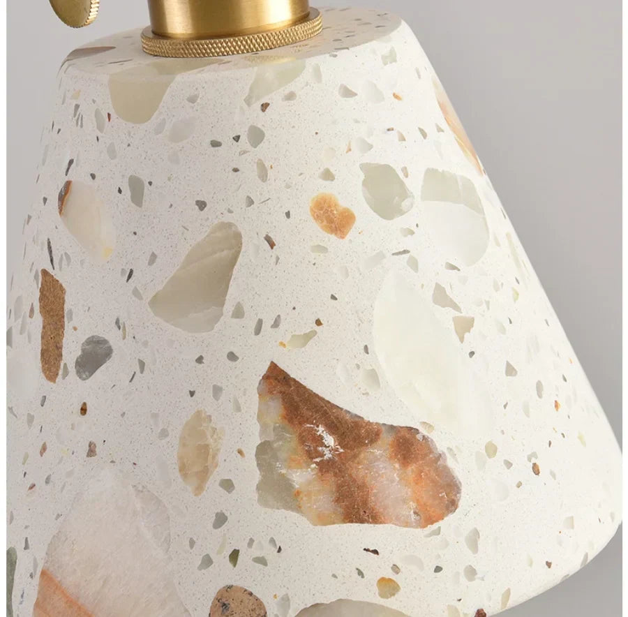 Terrazzo Stone Pendant Light with Copper Detail – Modern LED Ceiling Lamp | Contemporary Designer Lighting