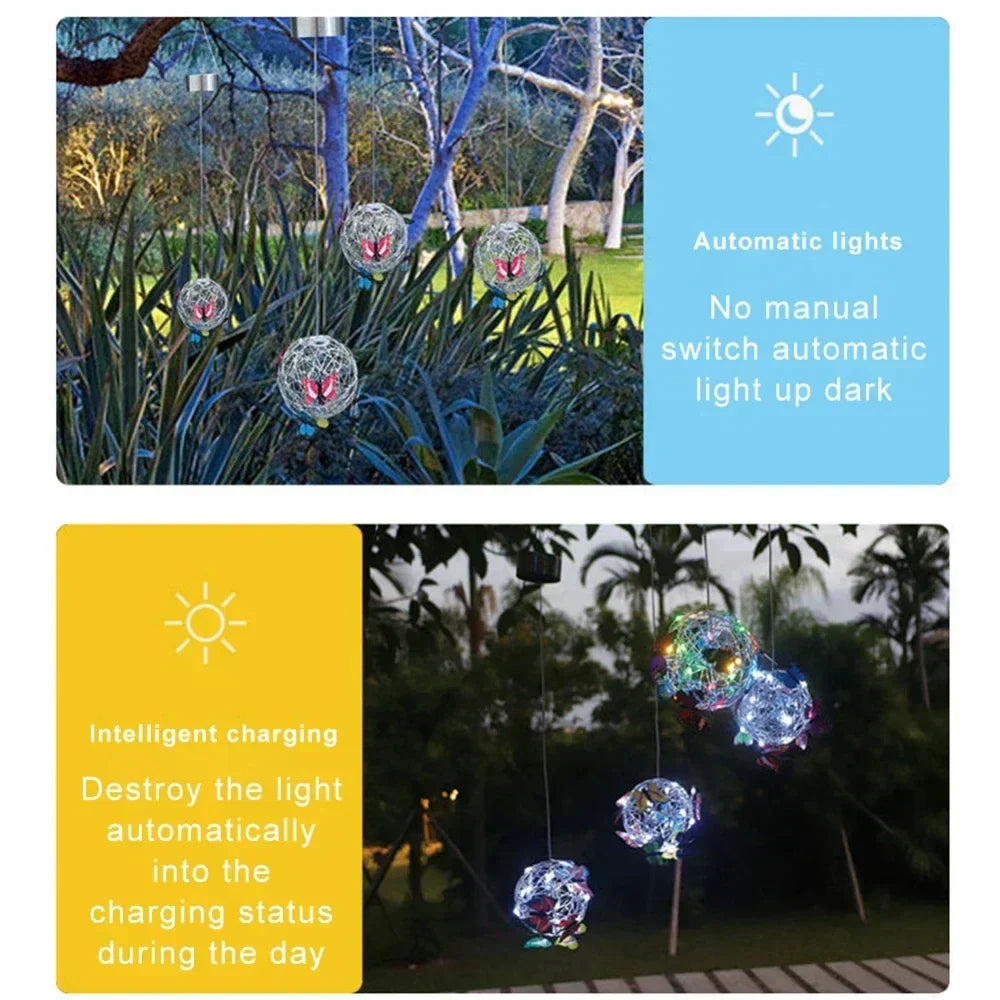 ButterflyGlow Solar Hanging Light – Waterproof LED Garden Lantern | Decorative Outdoor Sphere Light
