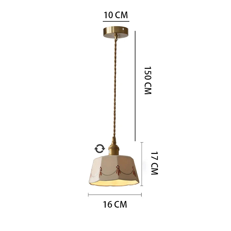 Japanese Ceramic Pendant Light with Brass Finish – Retro Minimalist Hanging Lamp | Warm Ambient Interior Lighting