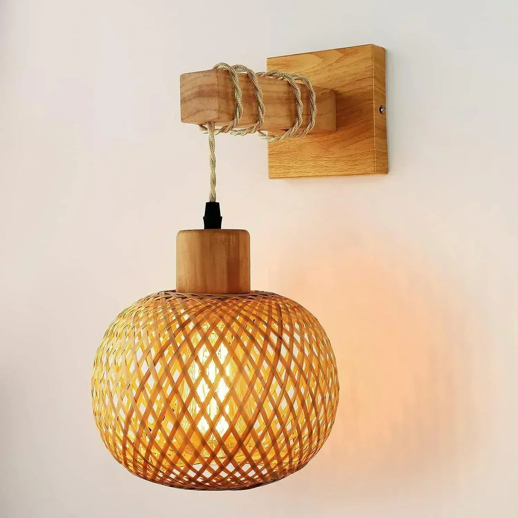 BambooAura Wall Light – Handwoven Bamboo Wall Lamp | Japandi Natural Accent Lighting