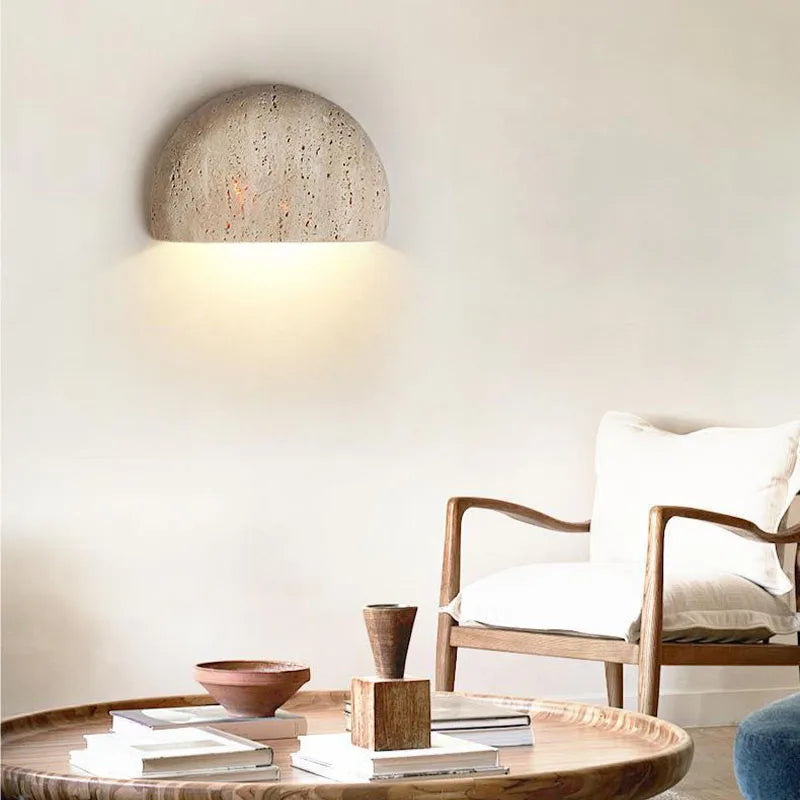 WABIKU Stone Wall Light – Wabi-Sabi LED Wall Lamp | Natural Stone Ambient Lighting | Japanese Zen Interior Design
