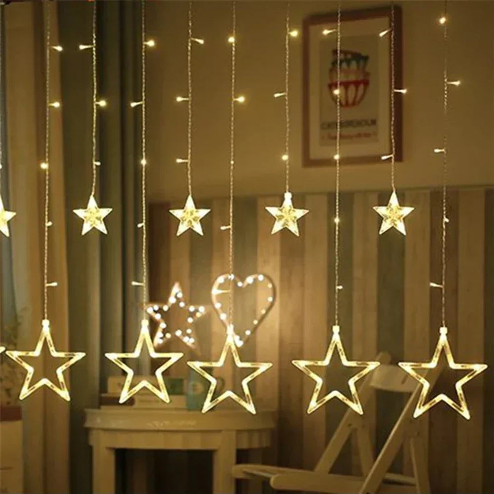 StellaGlow LED Star Icicle Lights – 3.5M Decorative Curtain Lights | Indoor & Outdoor Festive Lighting
