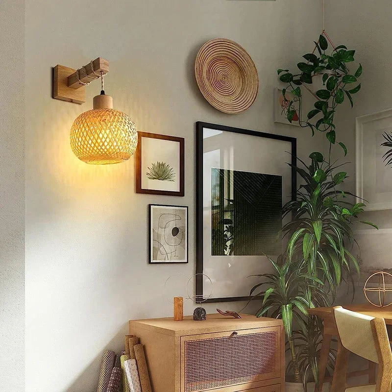 Bamboo Haven Wall Light – Handwoven Rattan Wall Lamp | Natural Boho Lighting | Japandi Interior Elegance