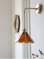 Nordic Tiffany Glass Wall Light – Copper LED Wall Lamp with Pull Cord Switch | Elegant Ambient Lighting | Timeless Interior Accent