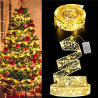 LumiRibbon Gold LED Ribbon String Lights – Decorative Lighted Ribbon for Christmas Trees, Gifts & Festive Displays