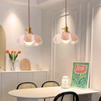 Cream Petal Glass Pendant Light – Scandinavian E26 Ceiling Lamp | Elegant Ambient Lighting | Contemporary Dining Room Feature
