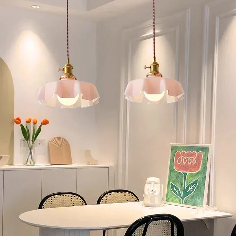 Cream Petal Glass Pendant Light – Scandinavian E26 Ceiling Lamp | Elegant Ambient Lighting | Contemporary Dining Room Feature