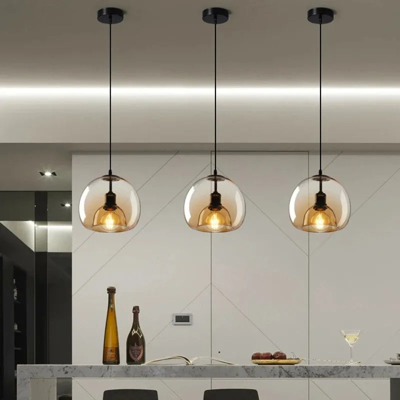 Amber Glass Pendant Light – Modern E26 Ceiling Lamp | Warm Ambient Lighting | Elegant Contemporary Interior Feature