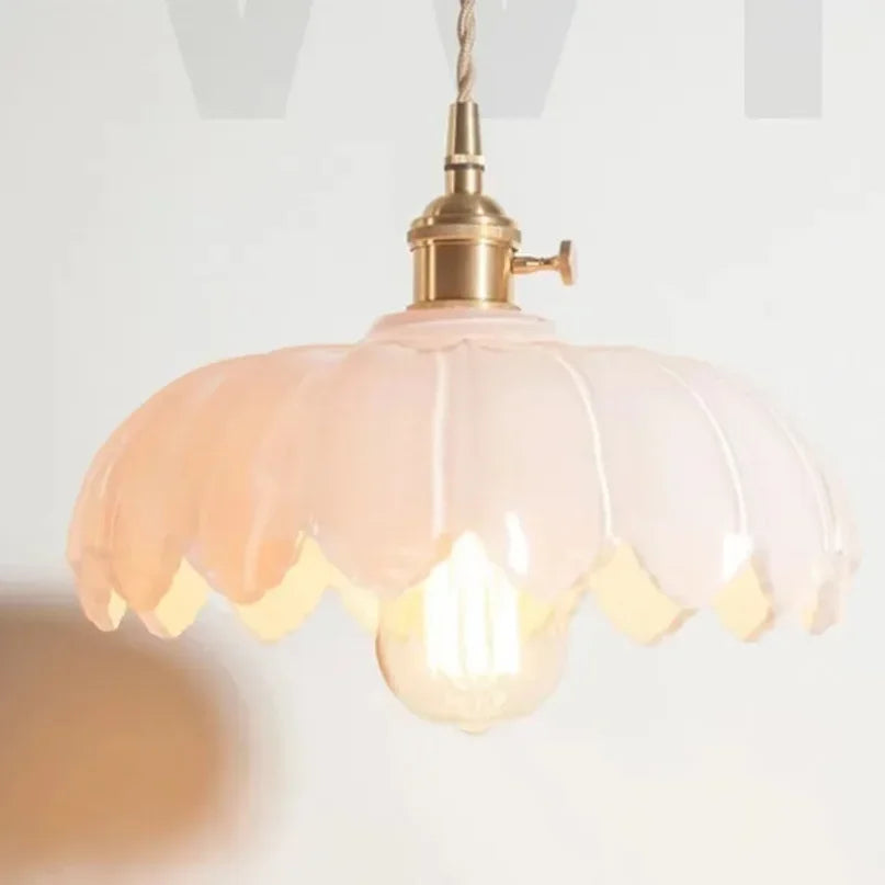 Fleuréa Glass Pendant Light – Floral Ceiling Lamp | Vintage Copper Lighting | Elegant Ambient Illumination