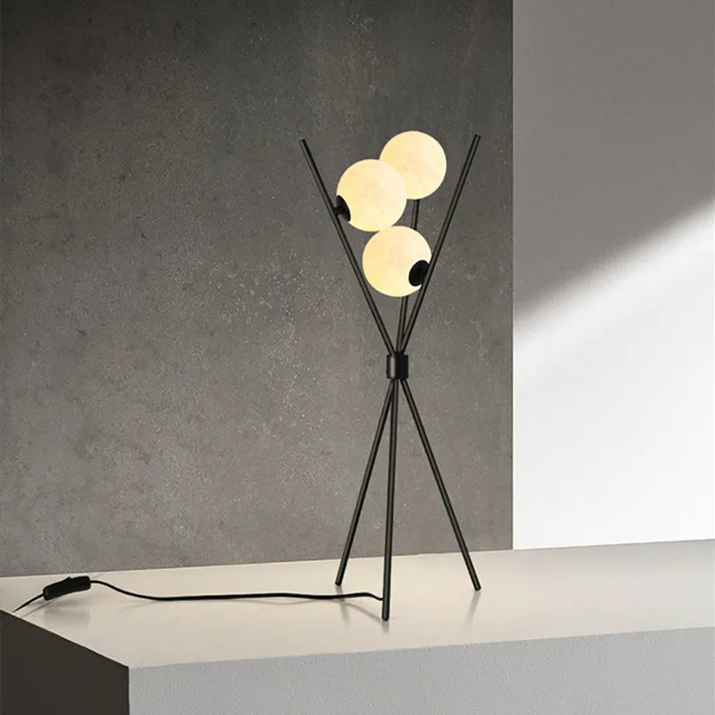 LunaGlow 3D Moon Floor Lamp – Modern LED Tripod Lamp with Satin Glass Globes