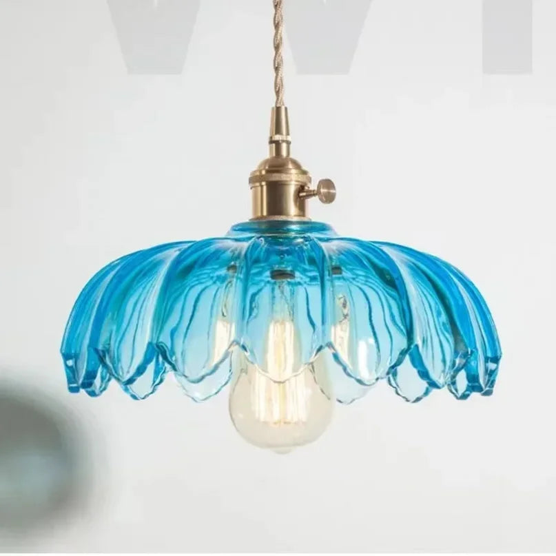 Fleuréa Glass Pendant Light – Floral Ceiling Lamp | Vintage Copper Lighting | Elegant Ambient Illumination
