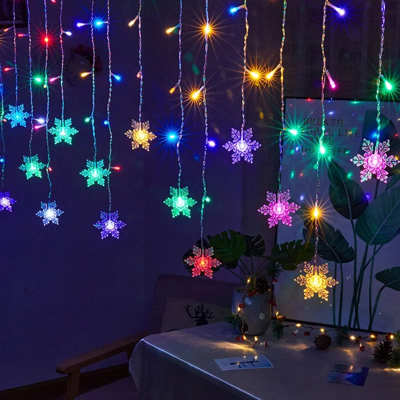 LumaSnow 4M LED Snowflake Curtain Lights – Christmas Icicle String Lights for Windows, Parties & Holiday Decorations