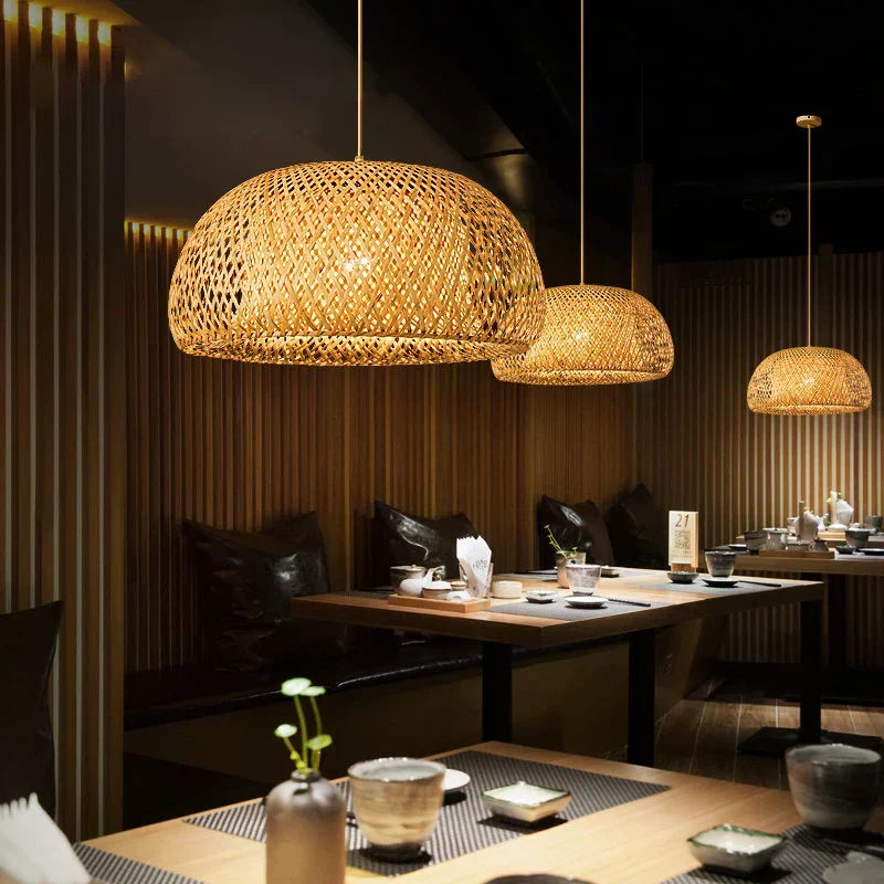 Kiyora Bamboo Pendant Light – Handwoven Asian Hanging Lamp | Natural Japandi Lighting for Calm Interiors