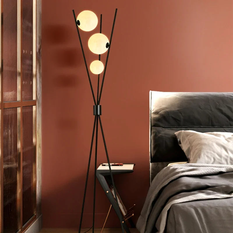 LunaGlow 3D Moon Floor Lamp – Modern LED Tripod Lamp with Satin Glass Globes