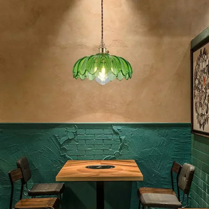 Fleuréa Glass Pendant Light – Floral Ceiling Lamp | Vintage Copper Lighting | Elegant Ambient Illumination