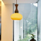 AmberGlow Vintage LED Pendant Lamp – Amber Glass & Wood Hanging Light with Adjustable 200 cm Cord