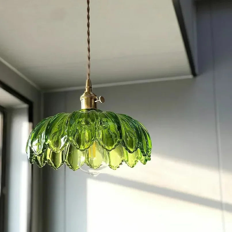 Fleuréa Glass Pendant Light – Floral Ceiling Lamp | Vintage Copper Lighting | Elegant Ambient Illumination