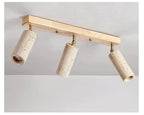 Travertine & Wood Ceiling Spotlight – Wabi-Sabi LED Flush Mount Light | Japandi Accent Interior Lighting