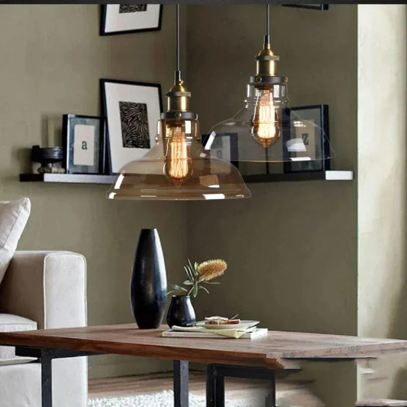 Scandinavian Glass Pendant Light – Vintage Loft E26 Ceiling Lamp | Elegant Ambient Lighting | Contemporary Nordic Interior Feature