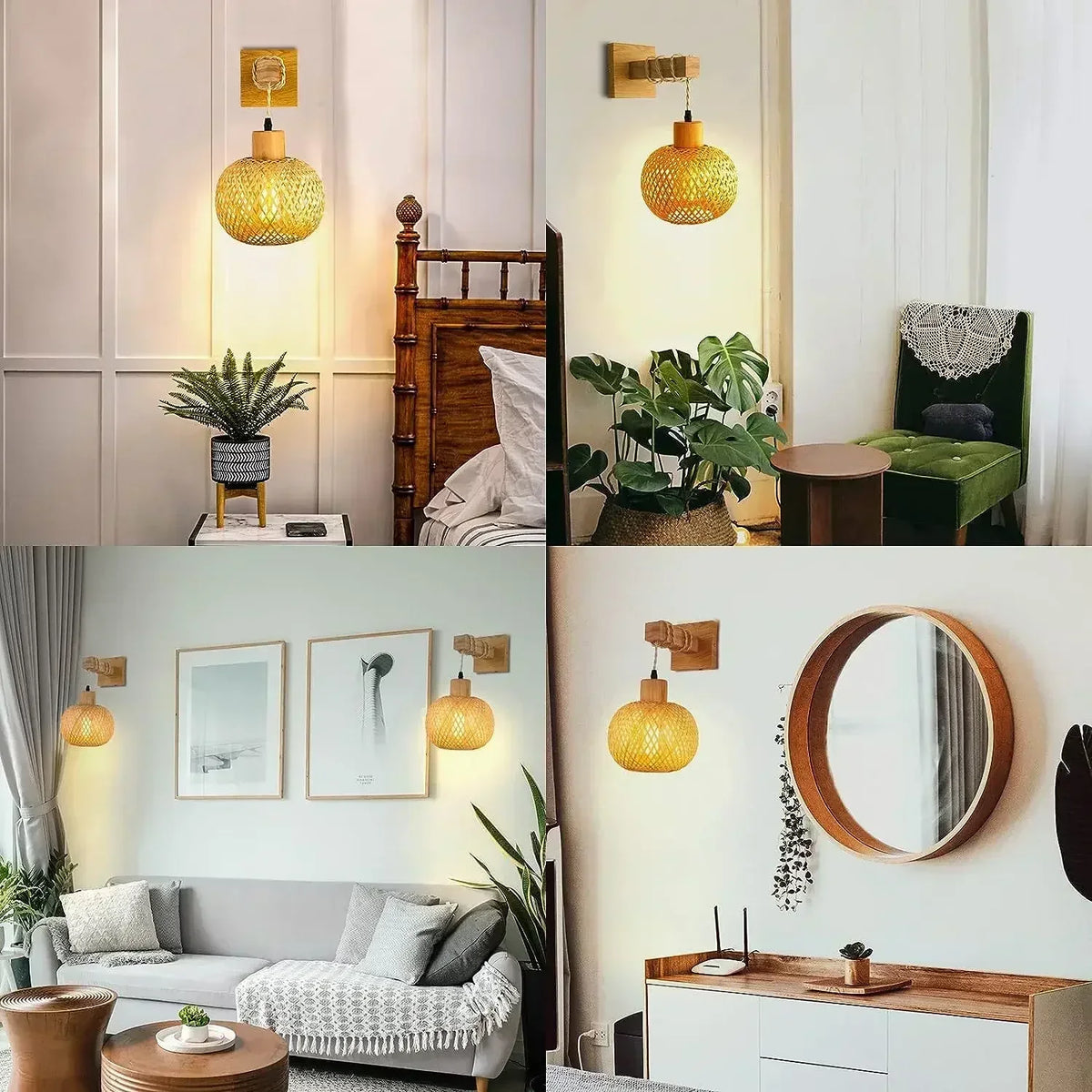 BambooAura Wall Light – Handwoven Bamboo Wall Lamp | Japandi Natural Accent Lighting